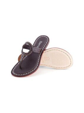Bernardo Matrix Sandal Cafe Thong Dark Brown T Strap Leather Contrast Stitching